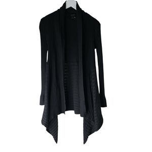 WHITE HOUSE BLACK MARKET Ribbed Drape Open Front Cardigan Sweater Black Sz Small